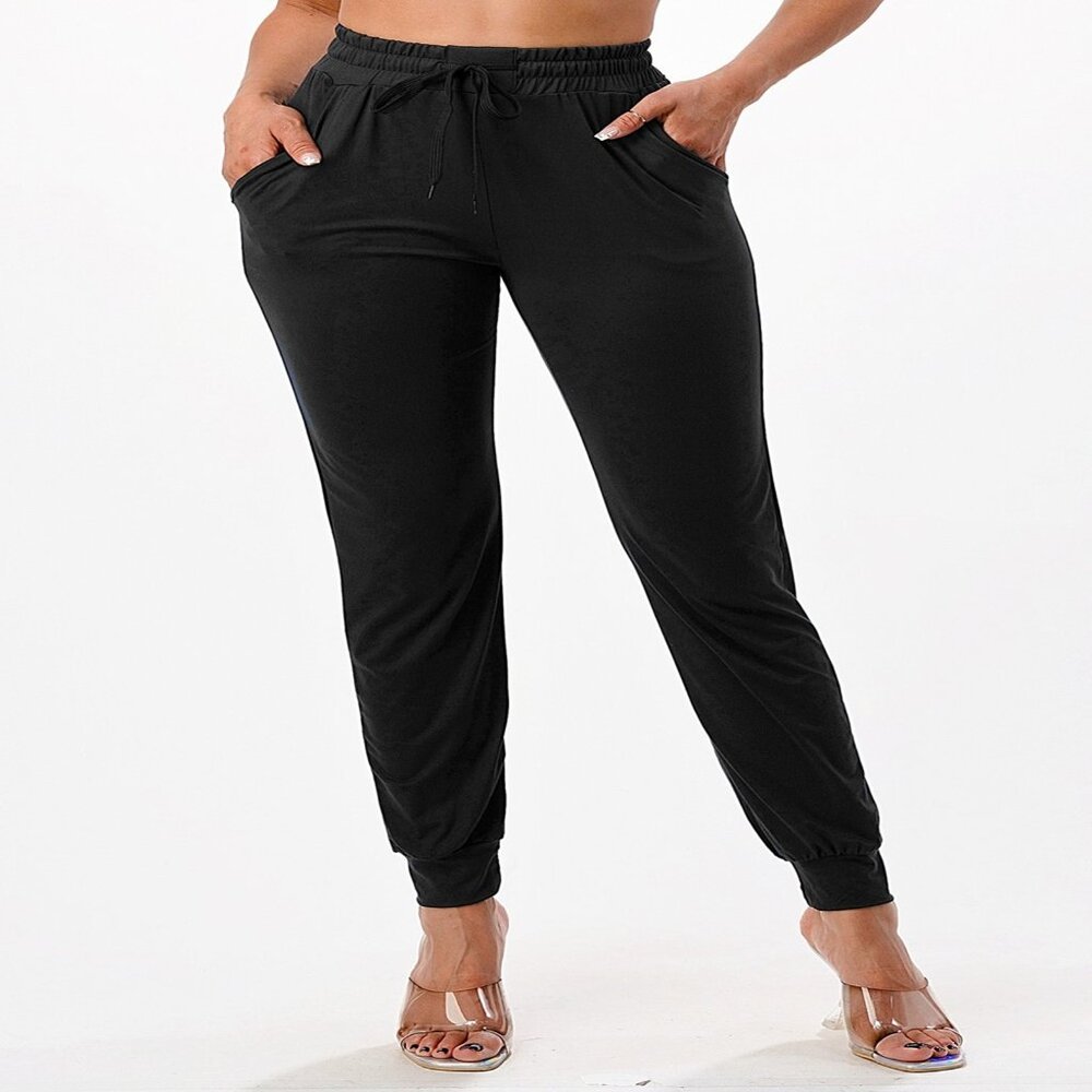 Women's Premium Soft Joggers with Pockets & Drawstring Black Size Small